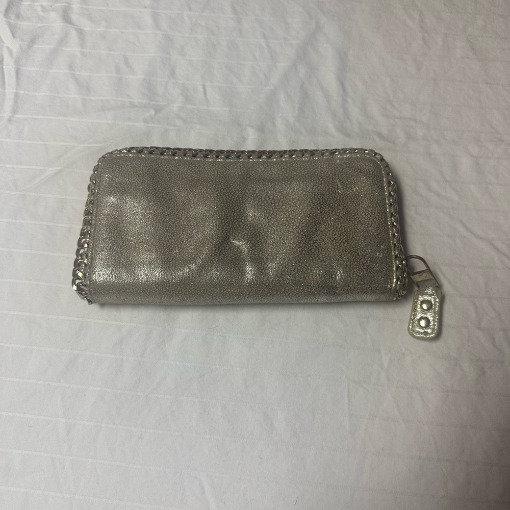 Gold metallic wallet with silver chain detail